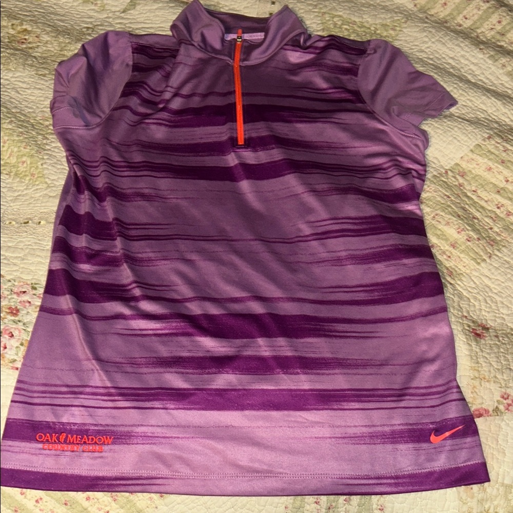 Nike Purple and Orange Striped Polo